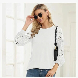 Miholl white lace sleeve shirt, small